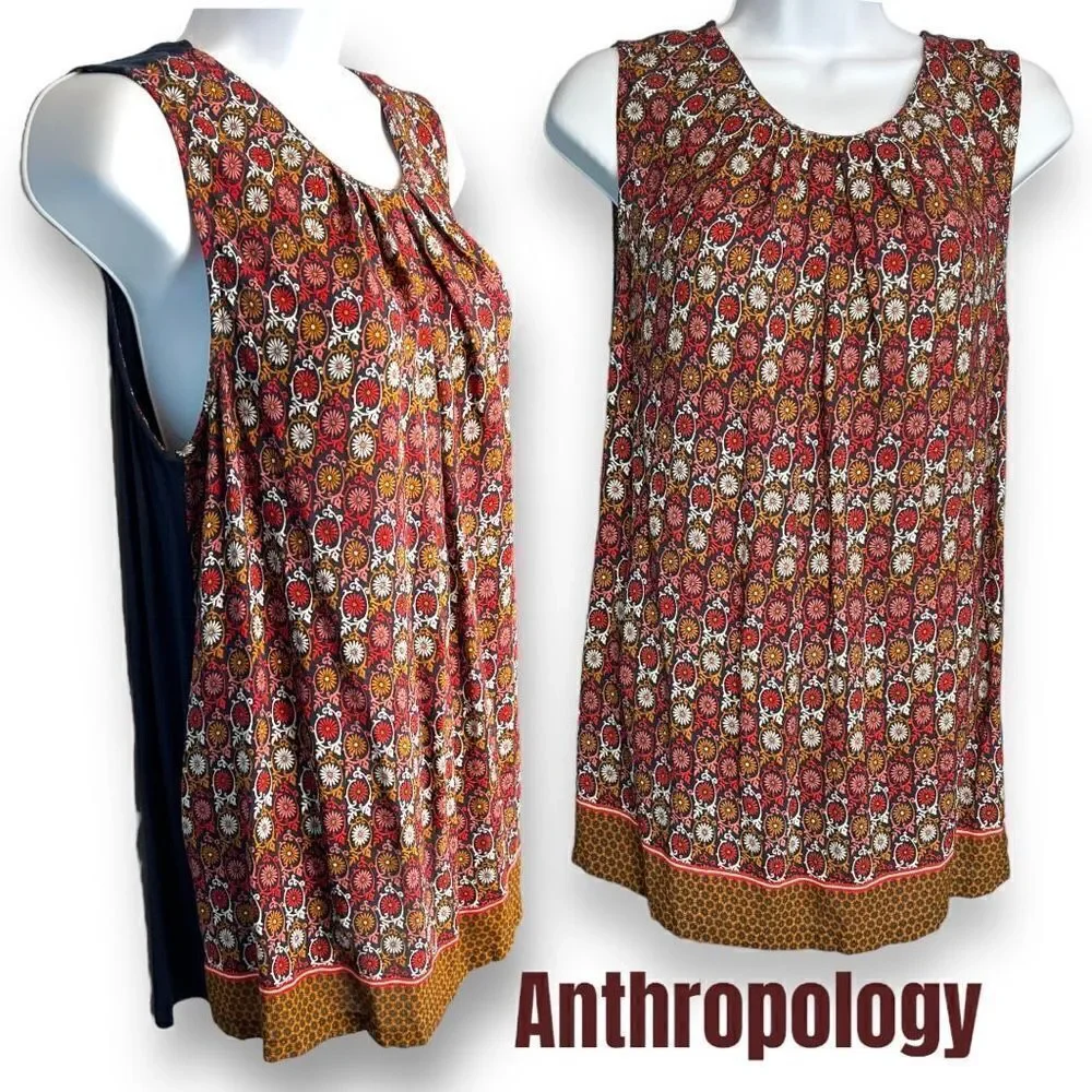 Anthropologie Vanessa Virginia Printed Sleeveless Blouse Women’s Large - Picture 3 of 12